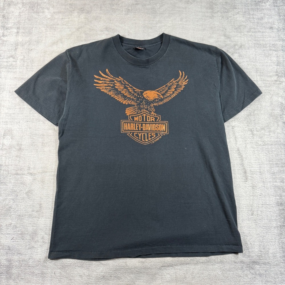 Vintage Harley Davidson Shirt Mens XL Black 1990 Eagle Port Huron MI Biker Tee